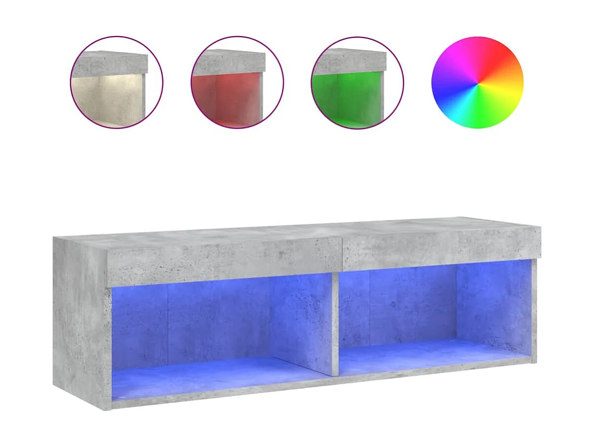 Meuble TV avec lumières LED gris béton 100x30x30 cm WET7443
