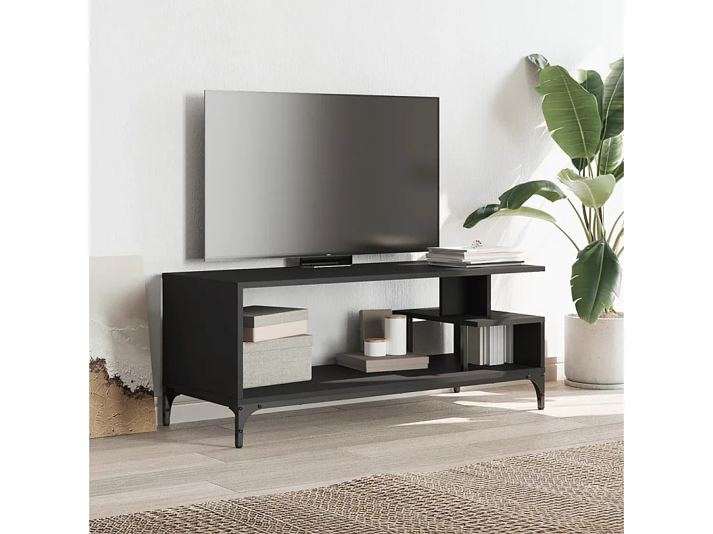 Meuble TV noir bois d'ingénierie et acier enduit de poudre WET3835
