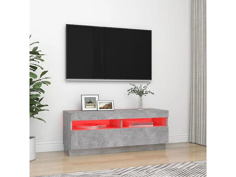 Meuble TV avec lumières LED gris béton 100x35x40 cm WET6998
