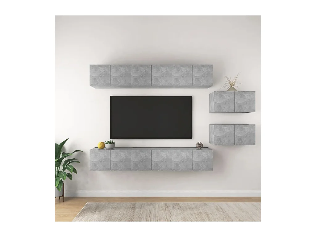 Meubles TV 8 pcs Gris béton Aggloméré WET5724