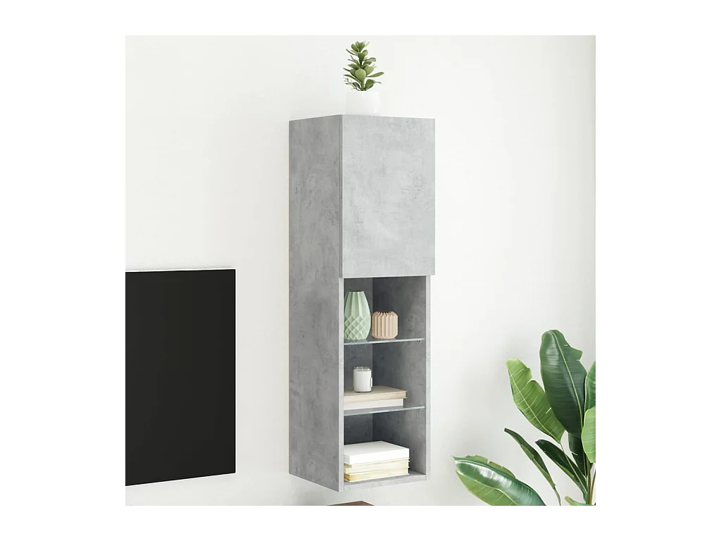 Meuble TV avec lumières LED gris béton 30,5x30x102 cm WET6587