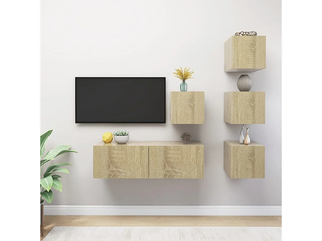 5-delige Tv-meubelset bewerkt hout sonoma eikenkleurig NL12521