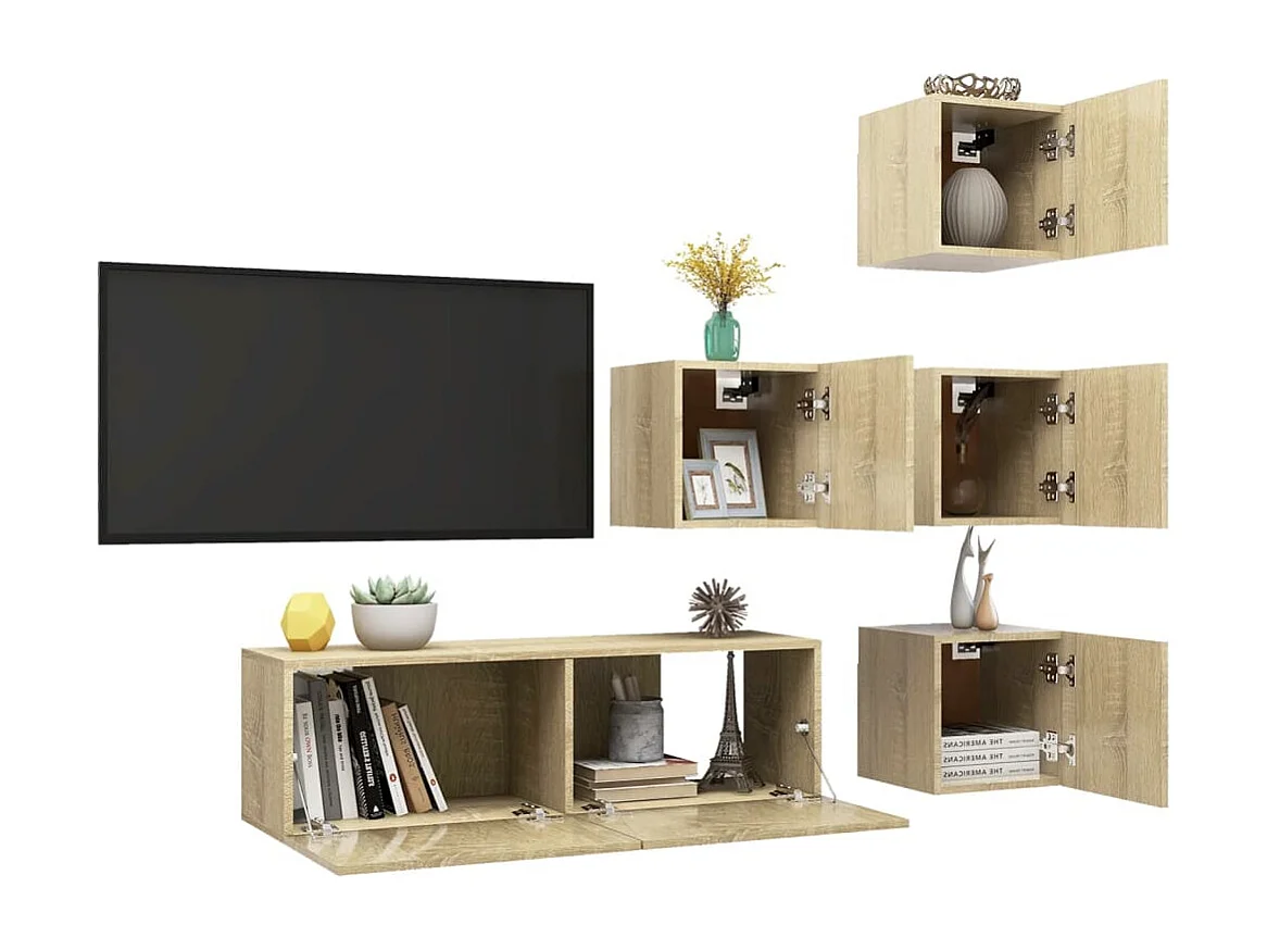 5-delige Tv-meubelset bewerkt hout sonoma eikenkleurig NL12521