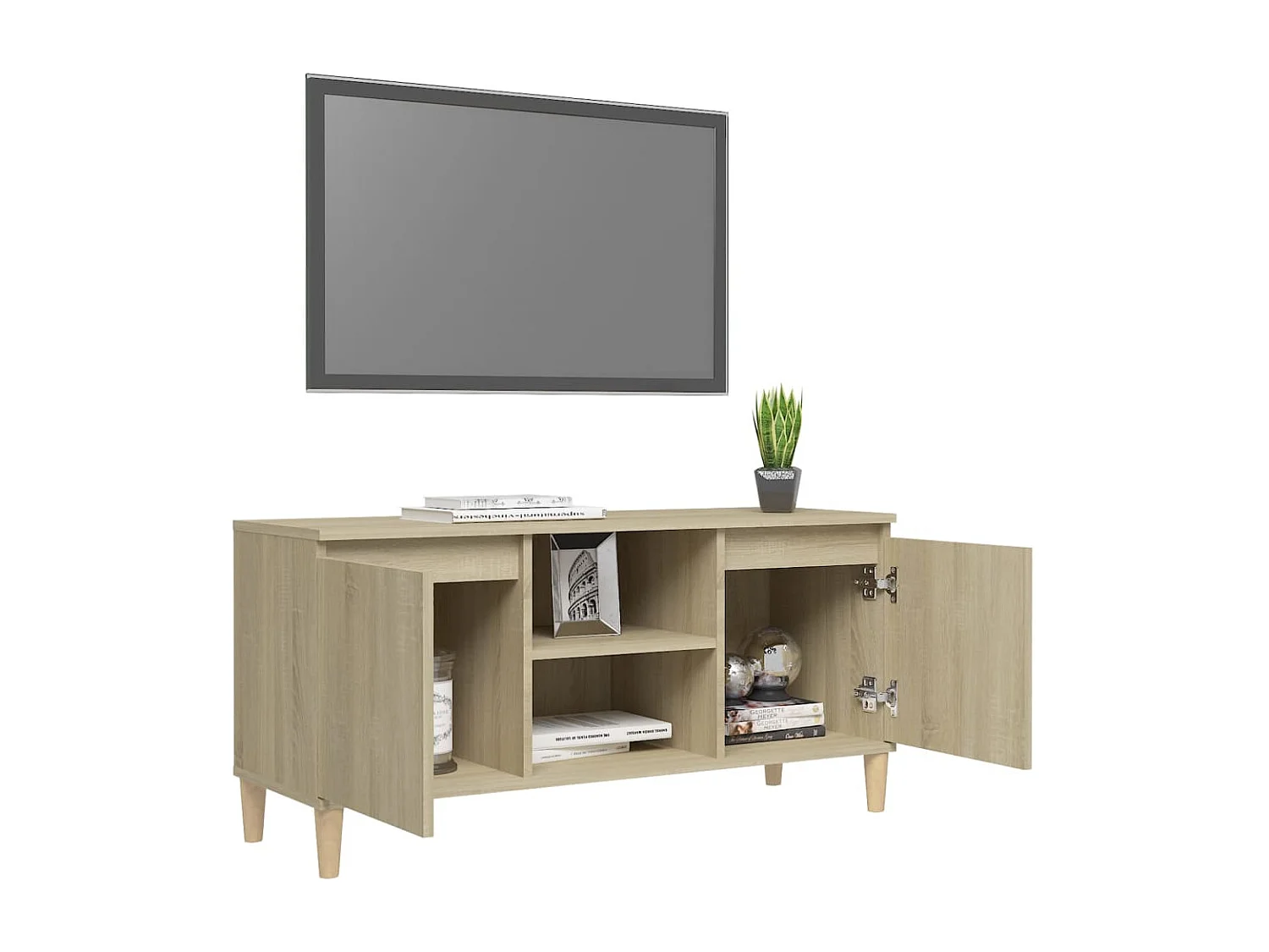 TV-Schrank,TV-Möbel mit Massivholz-Beinen Sonoma-Eiche 103,5x35x50 cm -gkd540285