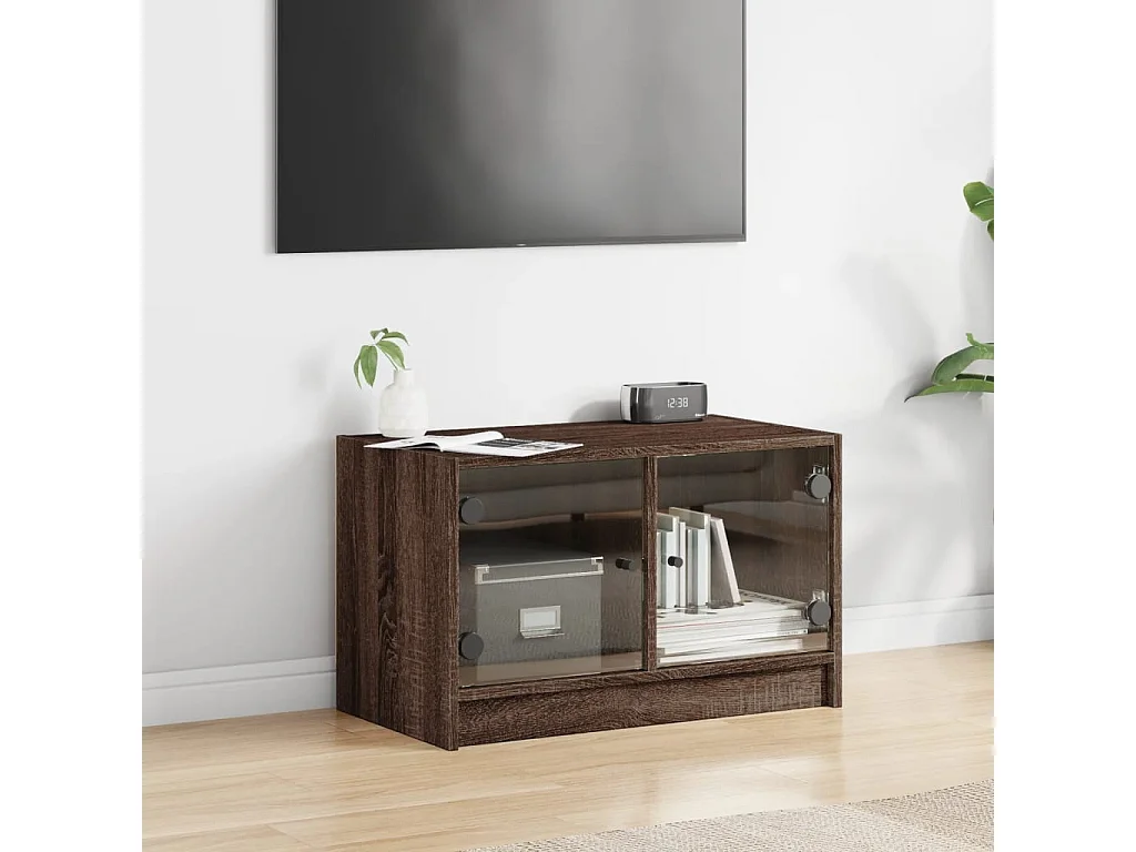 Meuble TV avec portes en verre chêne marron 68x37x42 cm WET2084