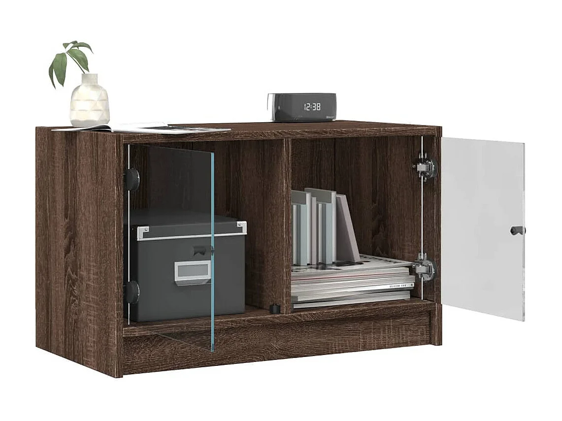 Meuble TV avec portes en verre chêne marron 68x37x42 cm WET2084
