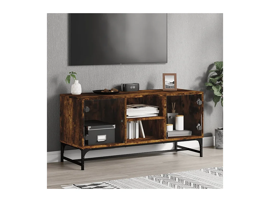 Meuble TV avec portes en verre chêne fumé 102x37x50 cm WET4162