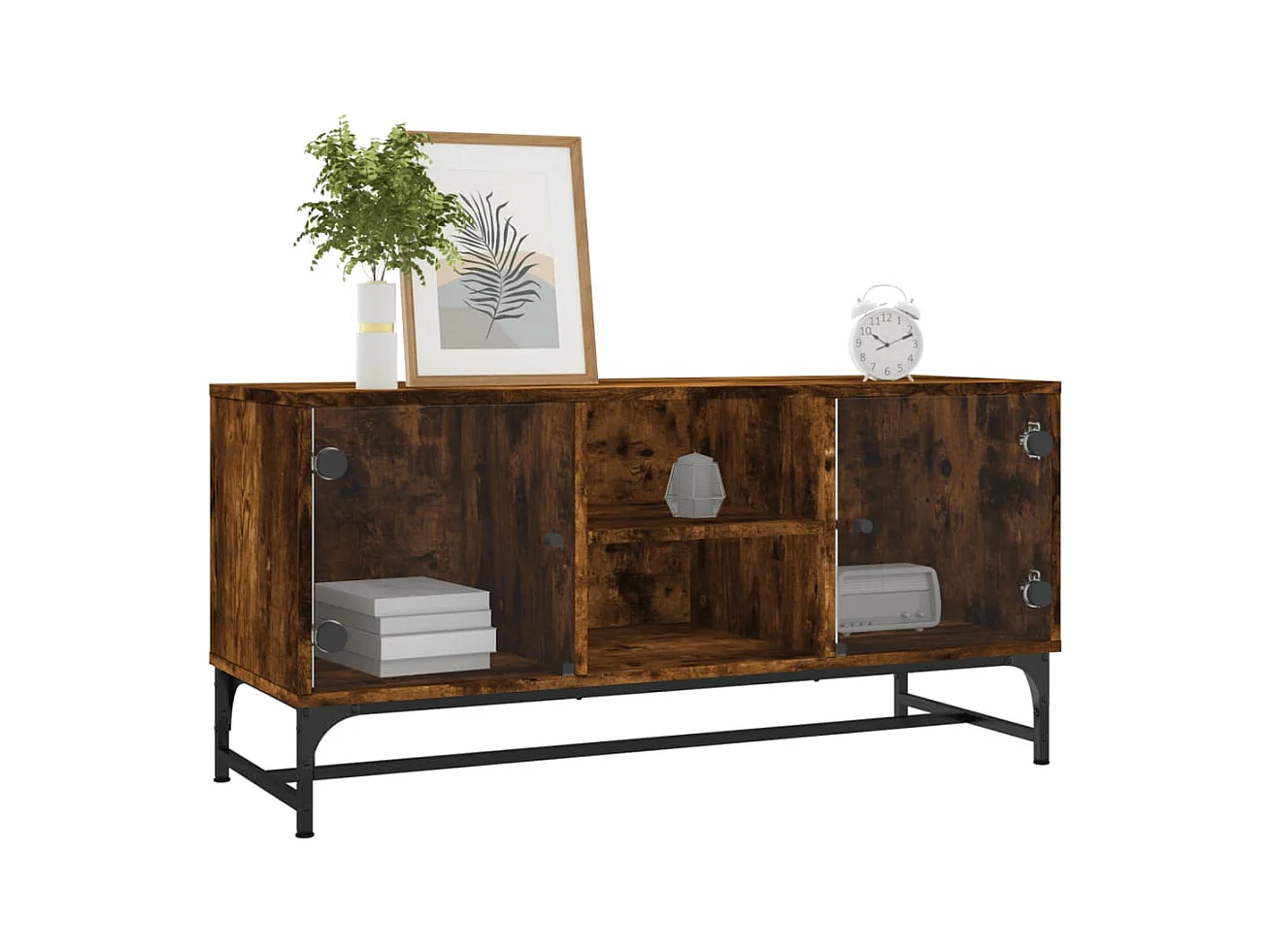 Meuble TV avec portes en verre chêne fumé 102x37x50 cm WET4162