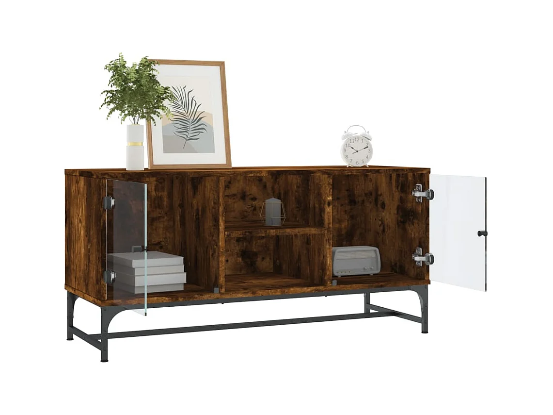 Meuble TV avec portes en verre chêne fumé 102x37x50 cm WET4162