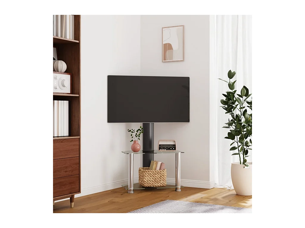Meuble TV d'angle 2 niveaux pour 32-70 pouces noir argenté WET4386