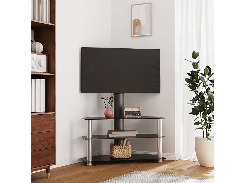 Meuble TV d'angle 3 niveaux pour 32-70 pouces noir et argenté WET2124
