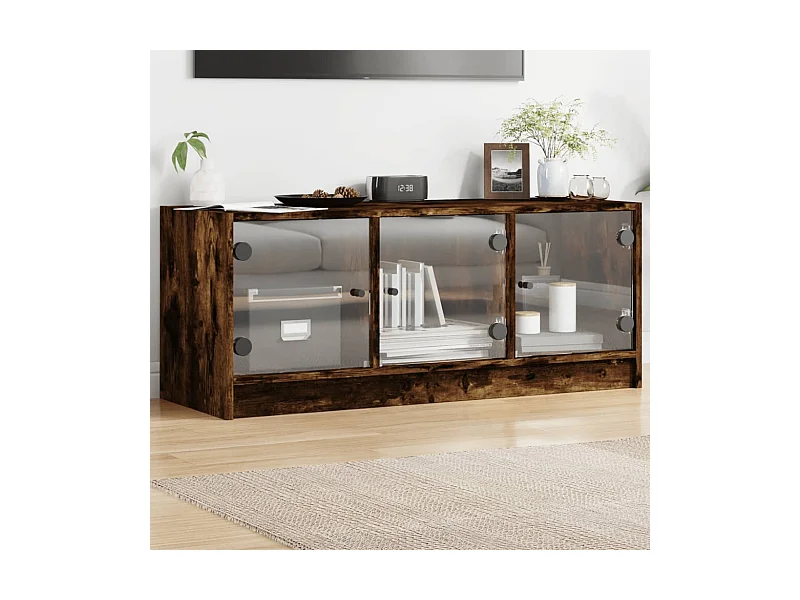 TV-Schrank,TV-Möbel mit Glastüren Räuchereiche 102x37x42 cm -gkd417549
