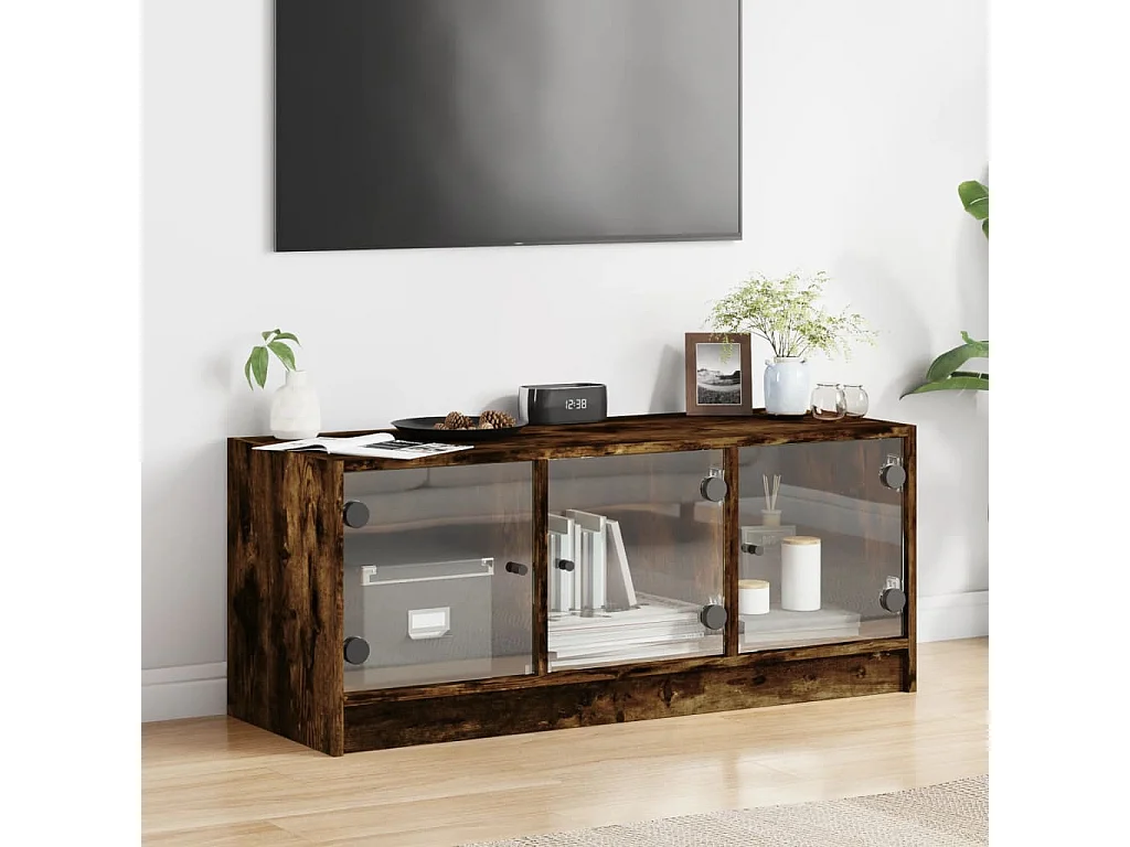 TV-Schrank,TV-Möbel mit Glastüren Räuchereiche 102x37x42 cm -gkd417549