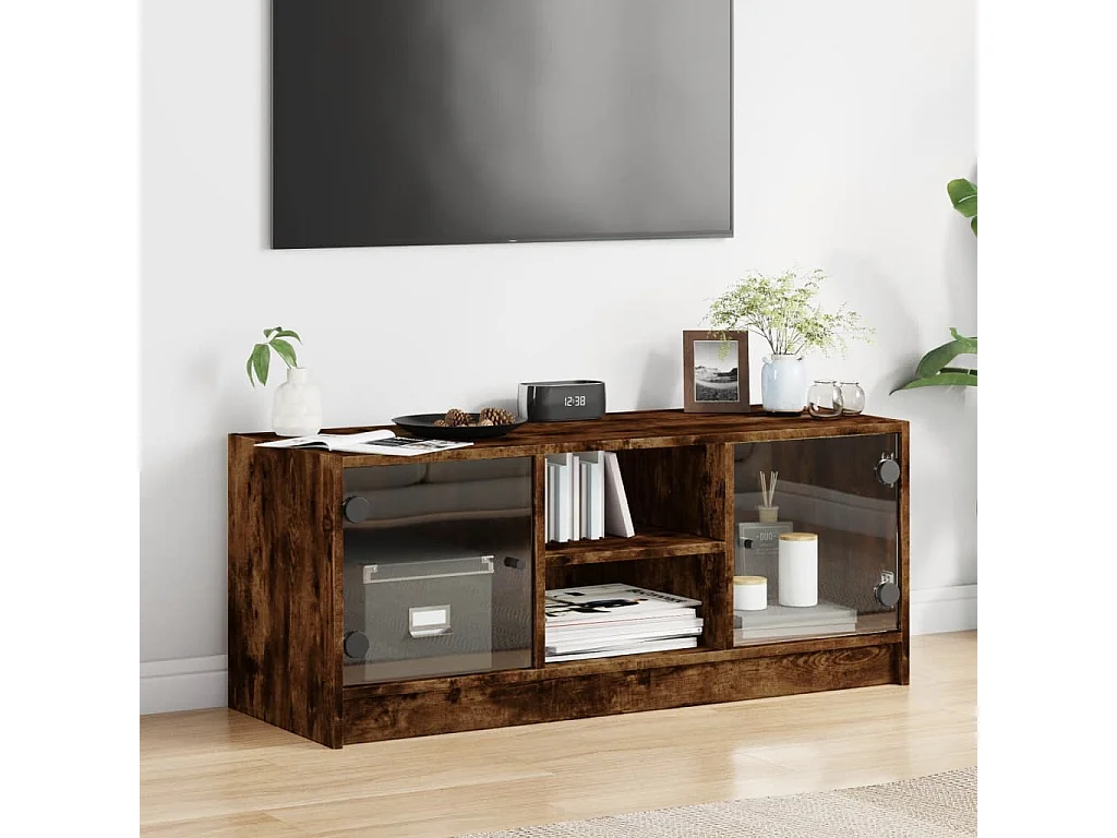 Tv-meubel met glazen deuren 102x37x42 cm gerookt eikenkleurig NL51891