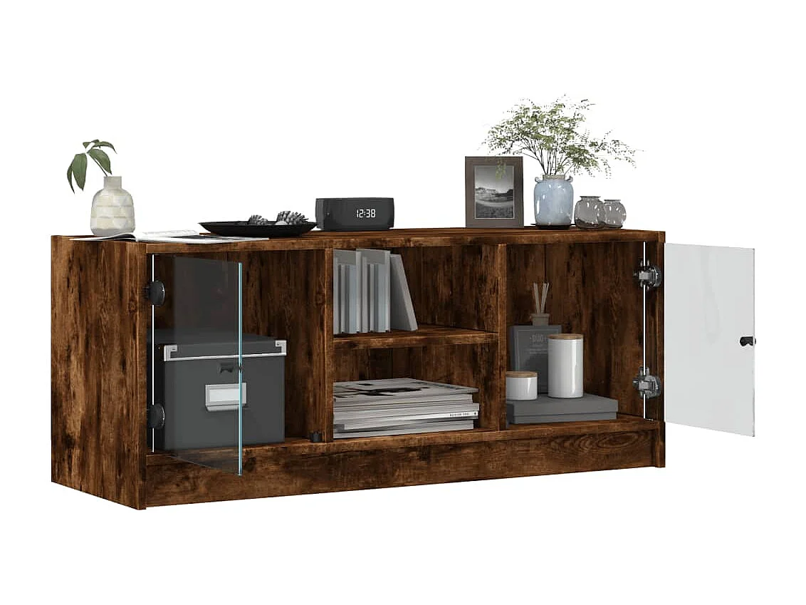 Tv-meubel met glazen deuren 102x37x42 cm gerookt eikenkleurig NL51891