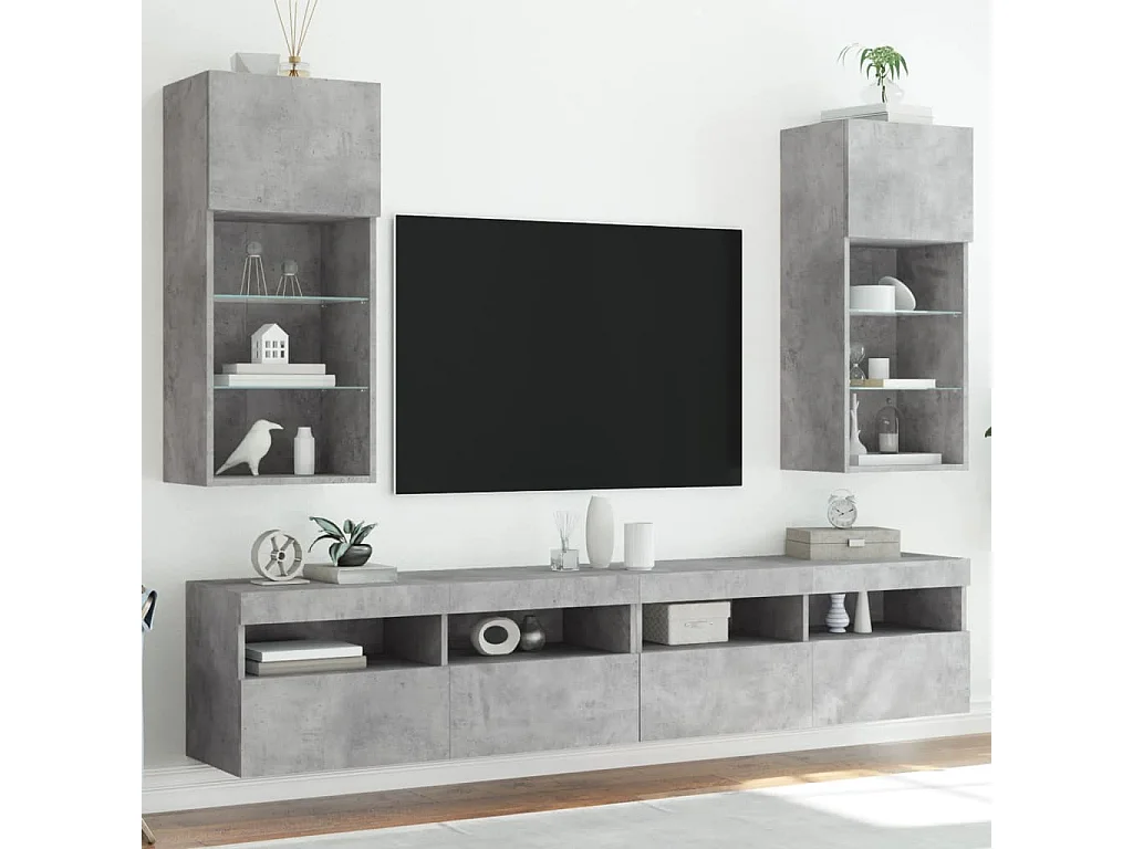 2 Stk.TV-Schränke,TV-Möbel mit LED-Leuchten Betongrau 40,5x30x90 cm -gkd75240