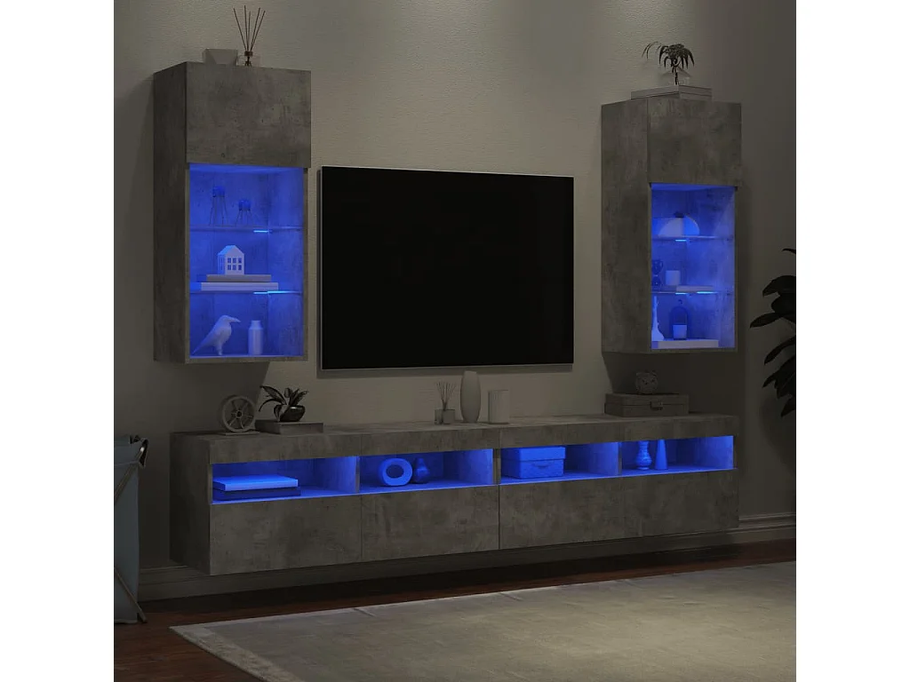 Meubles TV avec lumières LED 2 pcs gris béton 40,5x30x90 cm WET5661
