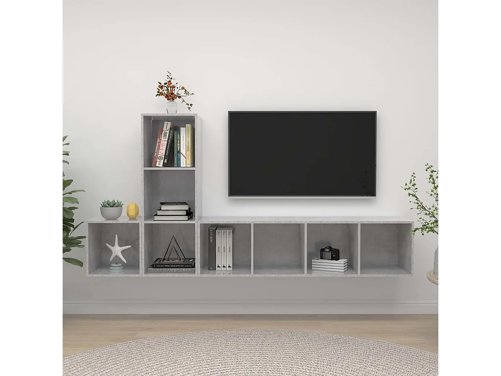 Ensemble de meuble TV 3 pcs Gris béton Aggloméré WET5380