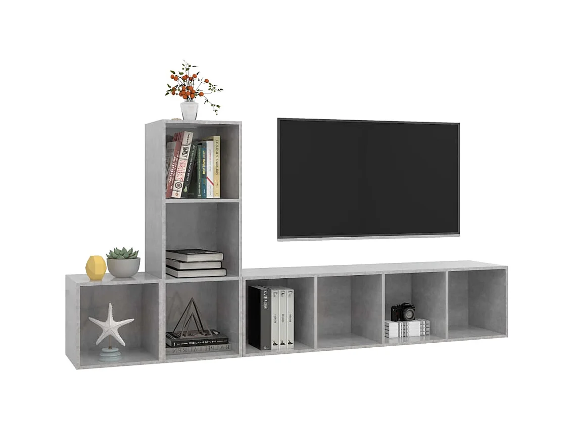 Ensemble de meuble TV 3 pcs Gris béton Aggloméré WET5380