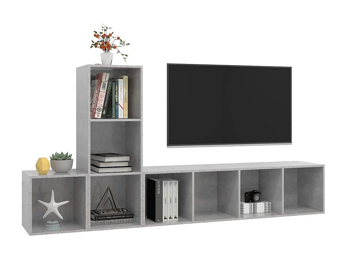 Ensemble de meuble TV 3 pcs Gris béton Aggloméré WET5380