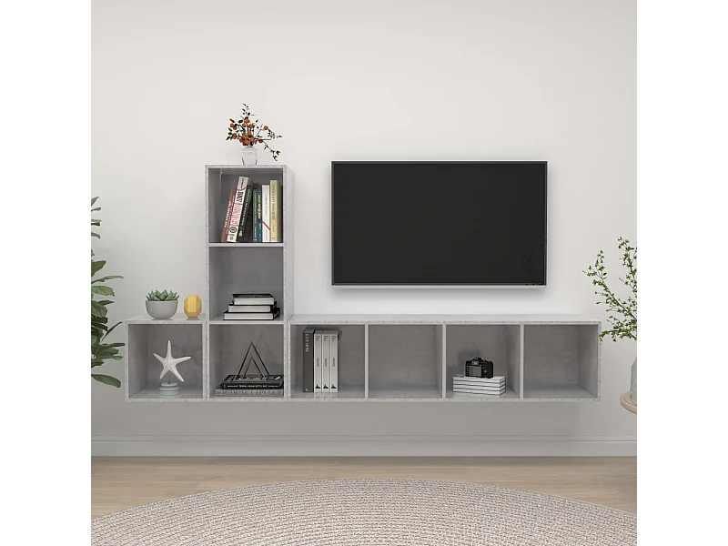 Ensemble de meuble TV 3 pcs Gris béton Aggloméré WET5380
