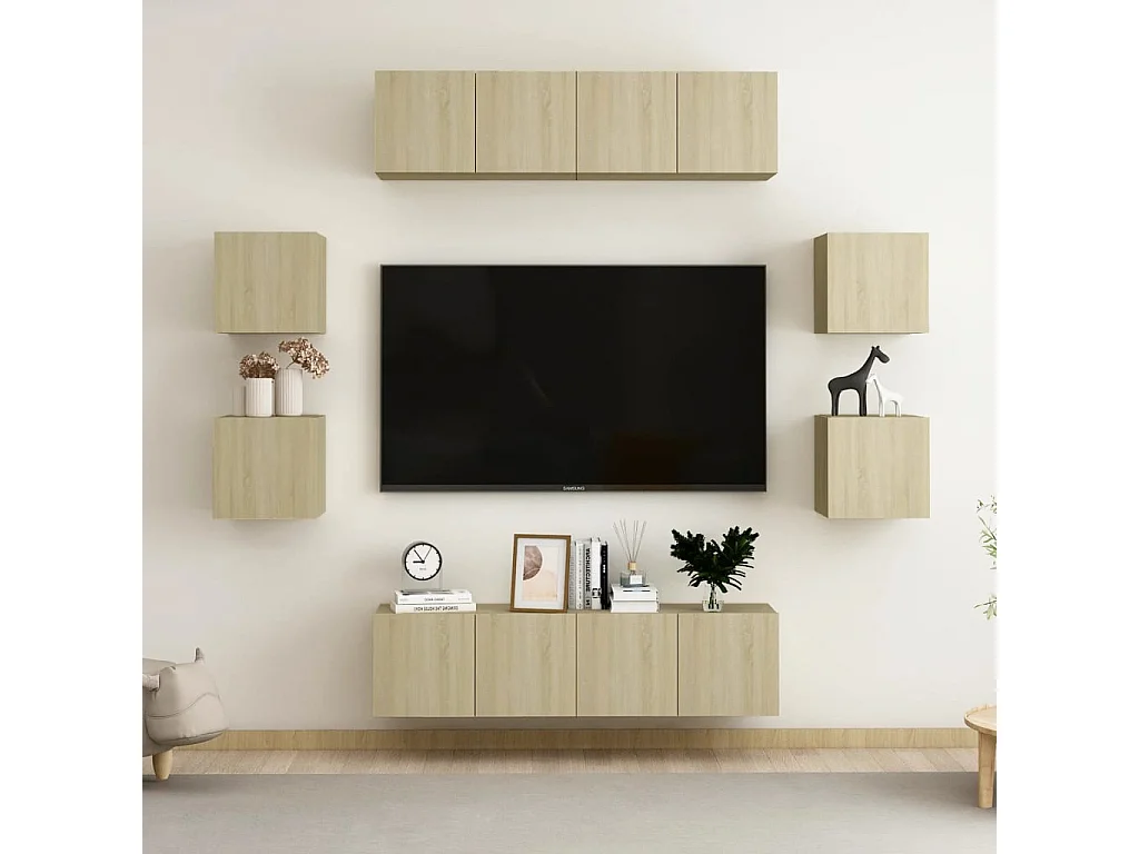 8 pzas Muebles TV roble Sonoma YOE25426