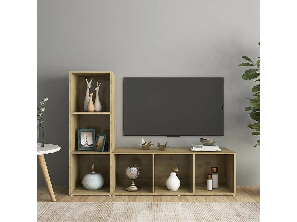 2 Stk.TV-Schränke,TV-Möbel Sonoma-Eiche 107x35x37 cm Holzwerkstoff -gkd610599