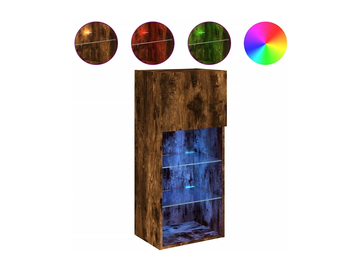 Mueble TV con luces LED roble ahumado 40,5x30x90 cm YOE47111