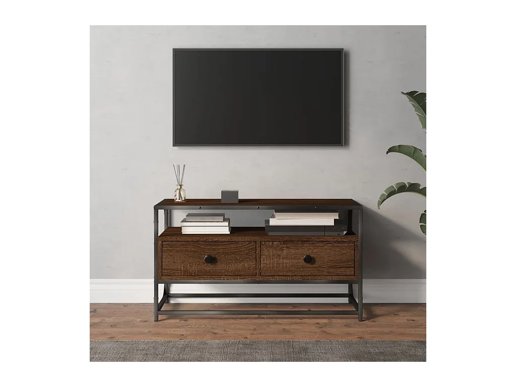 Tv-meubel 80x35x45 cm bewerkt hout bruin eikenkleur NL69169