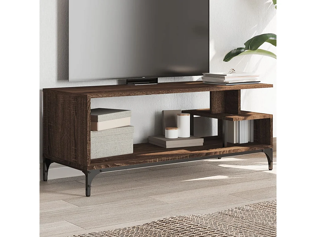 Tv-meubel 102x40x41 cm hout en gepoedercoat staal bruineiken NL481803