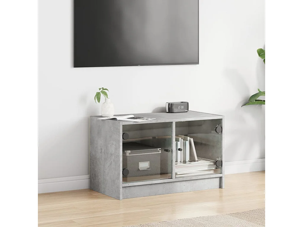 Meuble TV avec portes en verre gris béton 68x37x42 cm WET6085