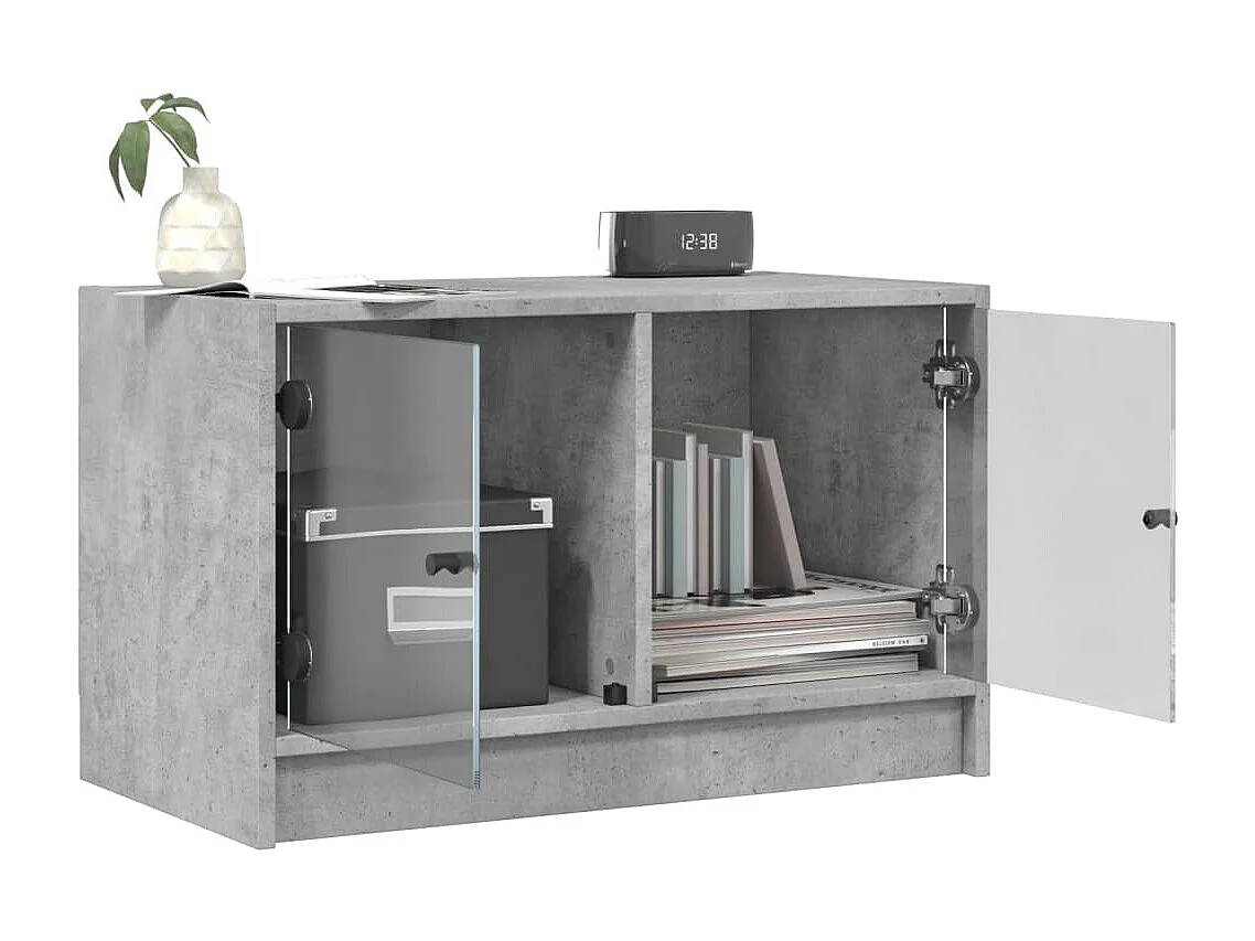 Meuble TV avec portes en verre gris béton 68x37x42 cm WET6085