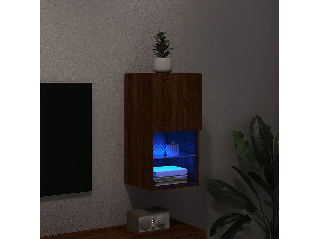 Meuble TV avec lumières LED chêne marron 30,5x30x60 cm WET1856