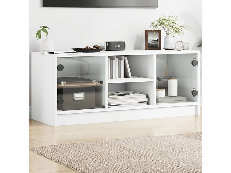 TV-Schrank,TV-Möbel mit Glastüren Weiß 102x37x42 cm -gkd590970
