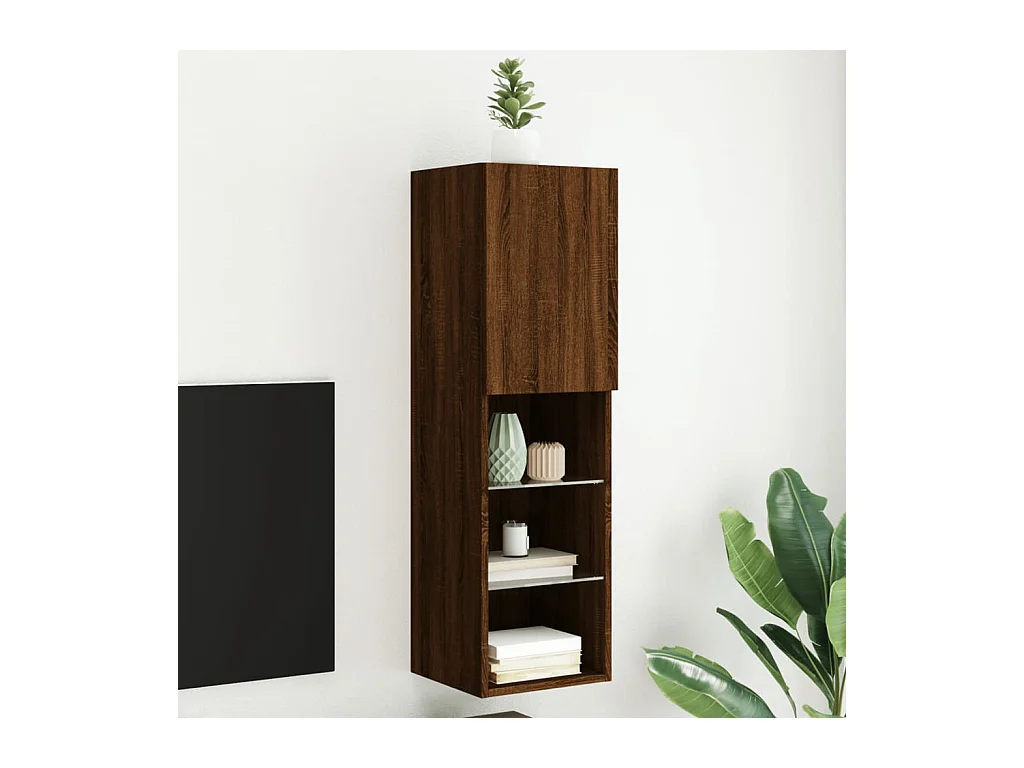 Tv-meubel met LED-verlichting 30,5x30x102 cm bruin eikenkleur NL65194