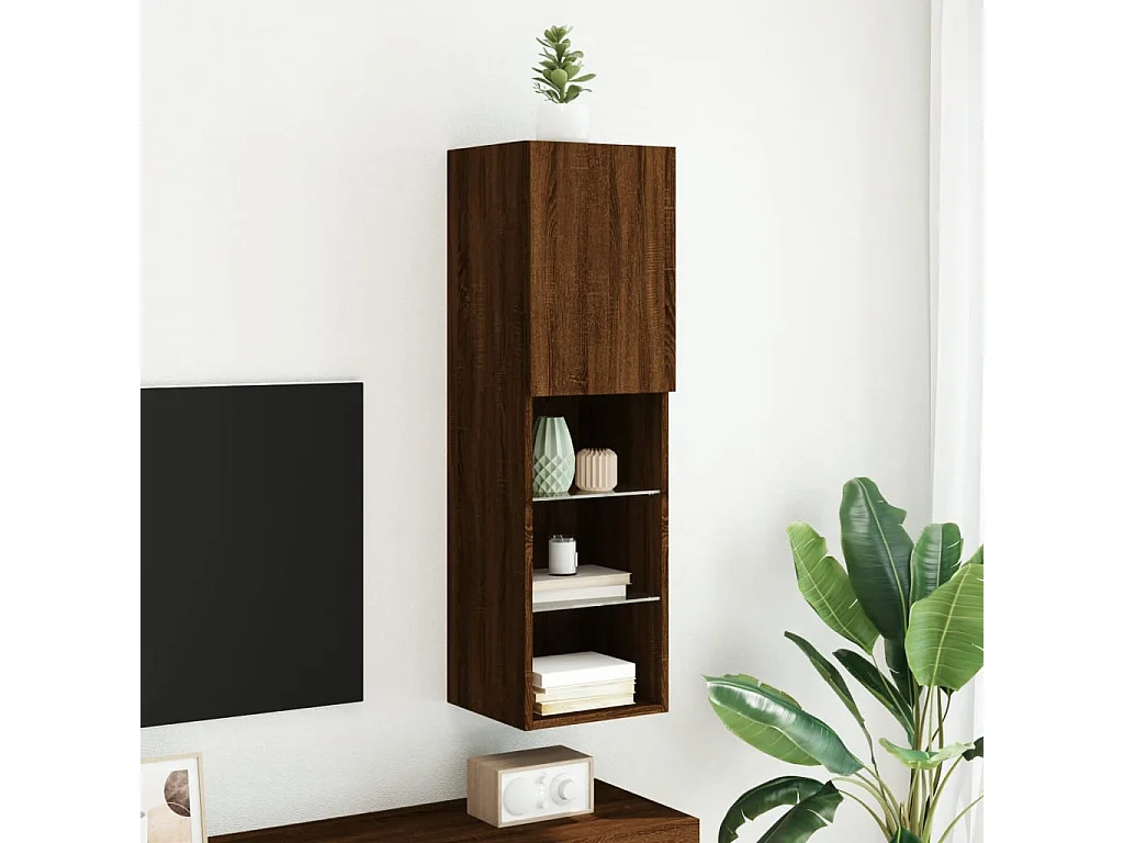 Meuble TV avec lumières LED chêne marron 30,5x30x102 cm WET4556