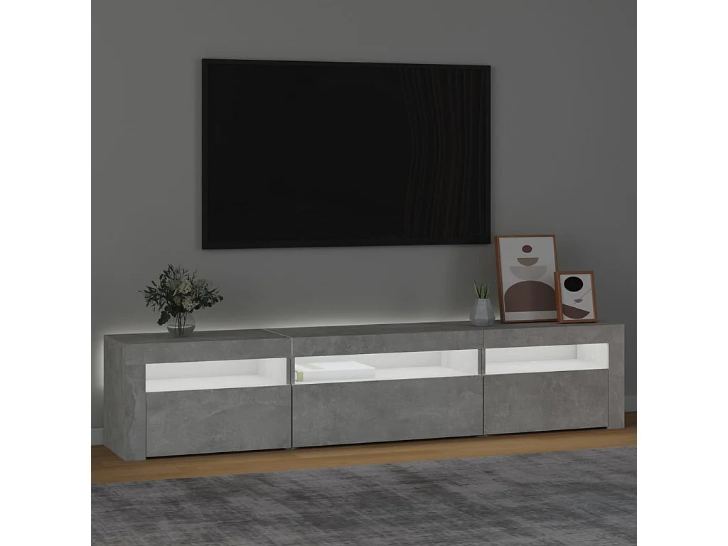 Meuble TV avec lumières LED Gris béton 195x35x40 cm WET2701
