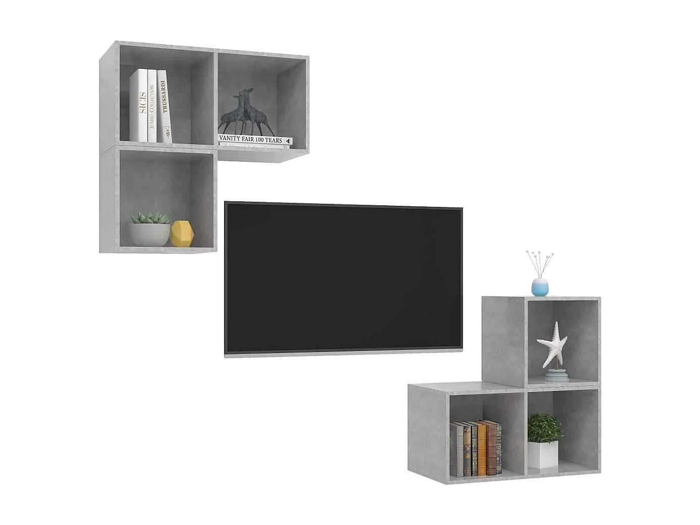 4-tlg. TV-Schrank-Set,TV-Möbel Betongrau Holzwerkstoff -gkd872954