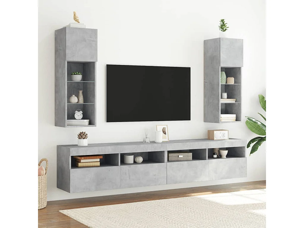 TV-Schrank,TV-Möbel mit LED-Leuchten Betongrau 30,5x30x90 cm -gkd388679