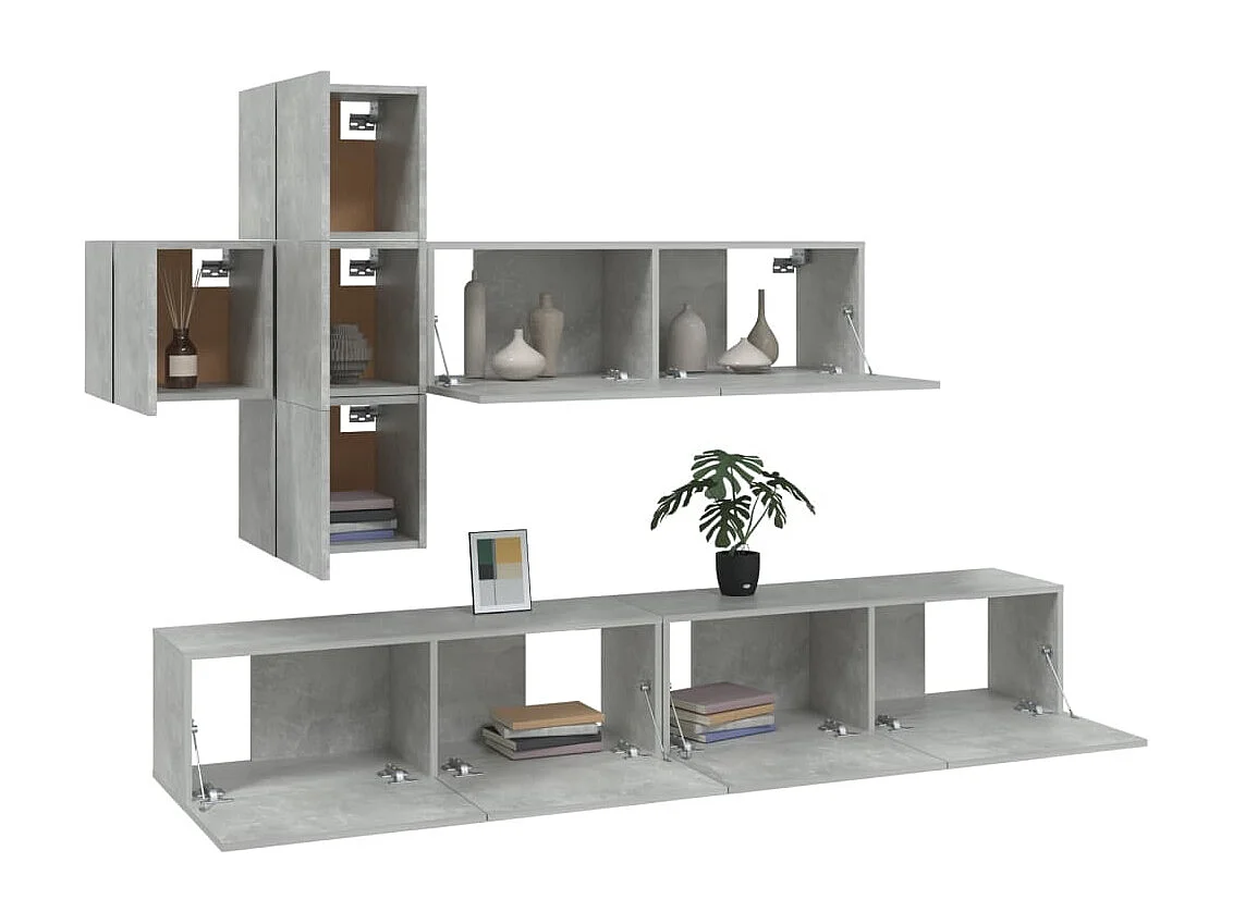 Ensemble de meubles TV 7 pcs Gris béton Bois d'ingénierie WET7919