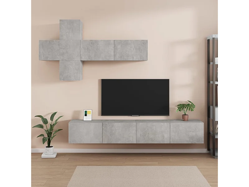 Ensemble de meubles TV 7 pcs Gris béton Bois d'ingénierie WET7919