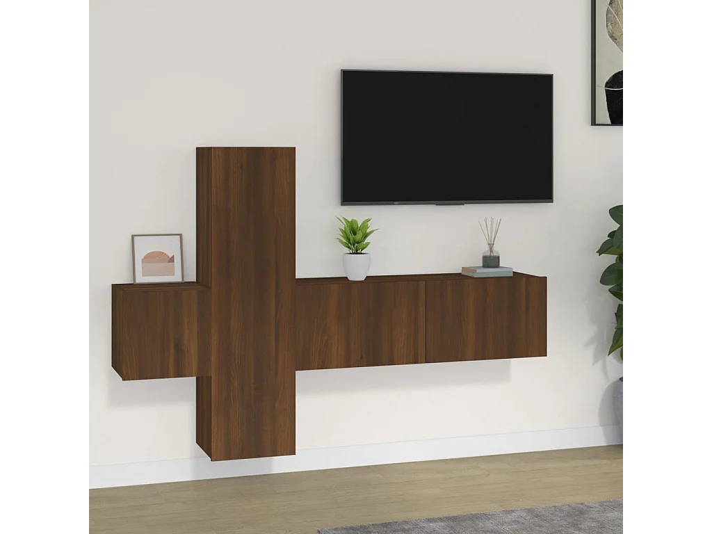 3-delige Tv-meubelset bewerkt hout bruin eikenkleur NL48887