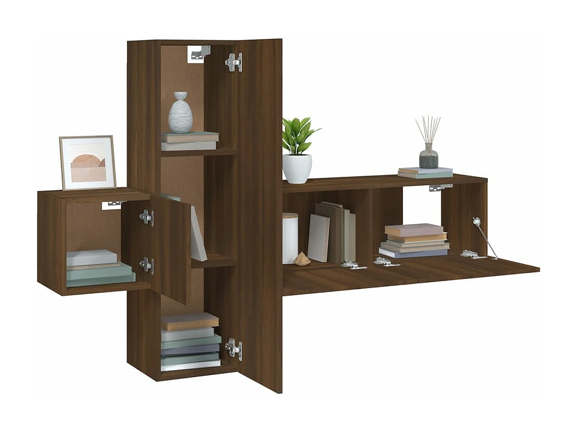 3-delige Tv-meubelset bewerkt hout bruin eikenkleur NL48887