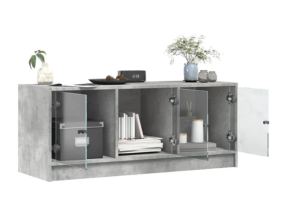 Meuble TV avec portes en verre gris béton 102x37x42 cm WET1005
