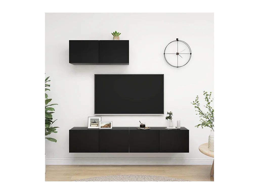 Meubles TV 3 pcs Noir Aggloméré WET5809