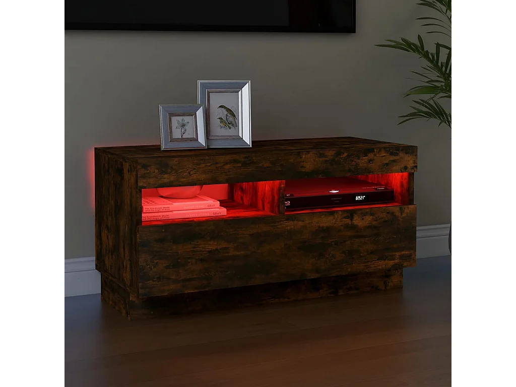 Mobile Porta TV | Armadietto TV con Luci LED Rovere Fumo 80x35x40 cm