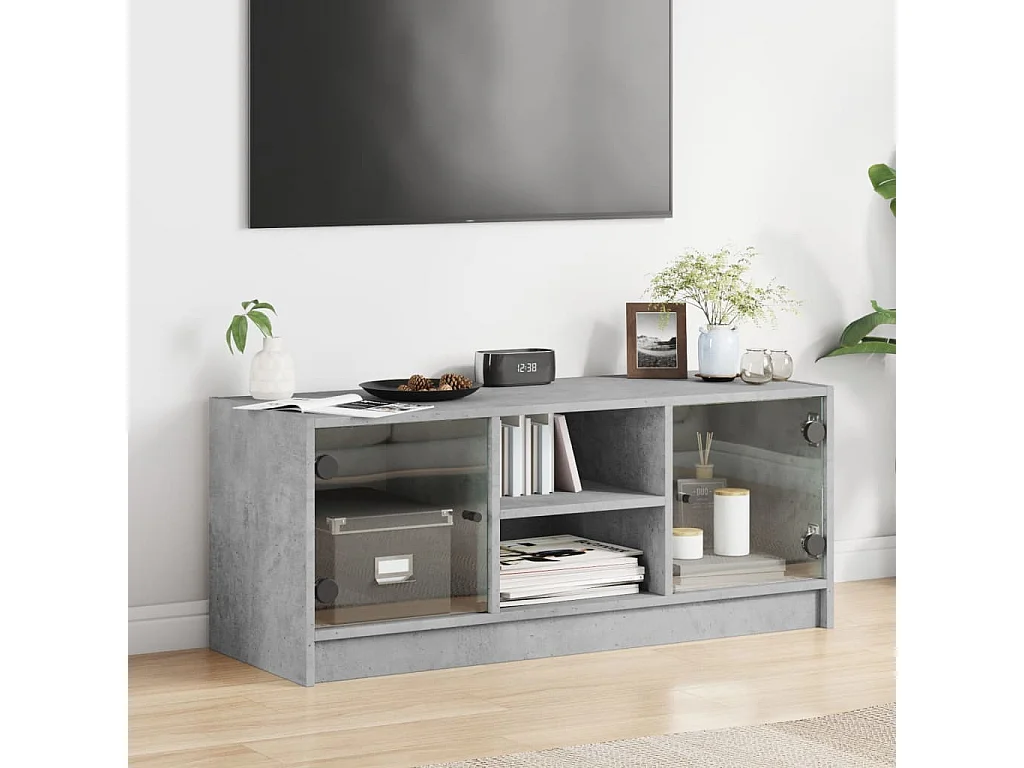 Móvel de TV c/ portas de vidro 102x37x42 cm cinza cimento PT166584