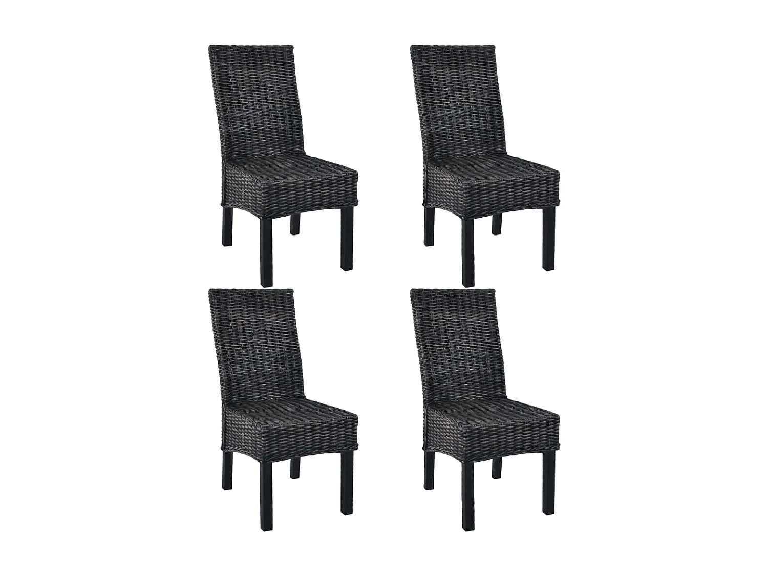 Chaises à manger Lot de 4 noir rotin Kubu et bois de manguier REO21617