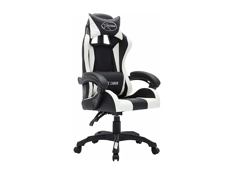 Racestoel met RGB LED-verlichting kunstleer wit en zwart NL102922