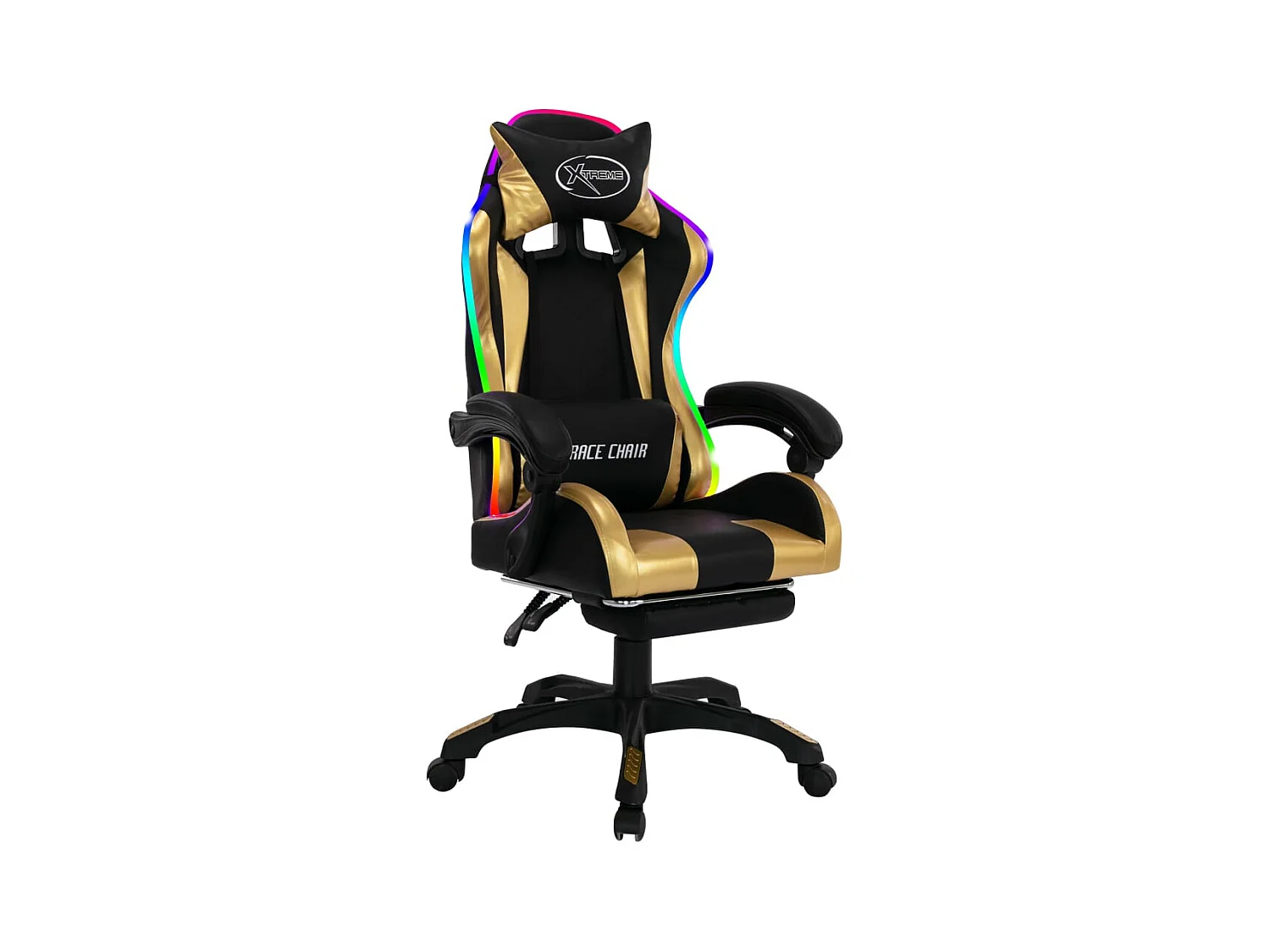 Chaise gamer avec LED RVB Doré et noir Similicuir REO67767